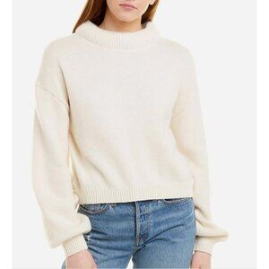 Something Navy Mock Neck Wool-Blend Sweater Women's Cream Ivory Puff Sleeve S